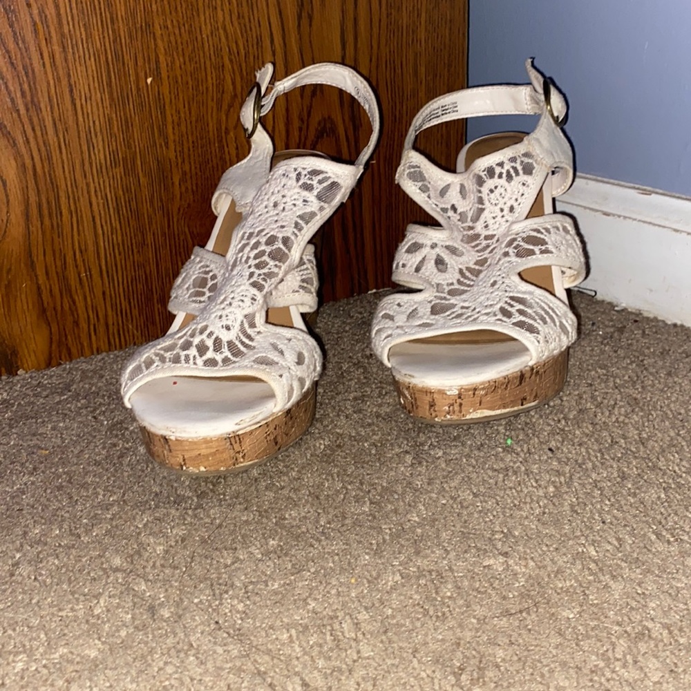 White lace wedges